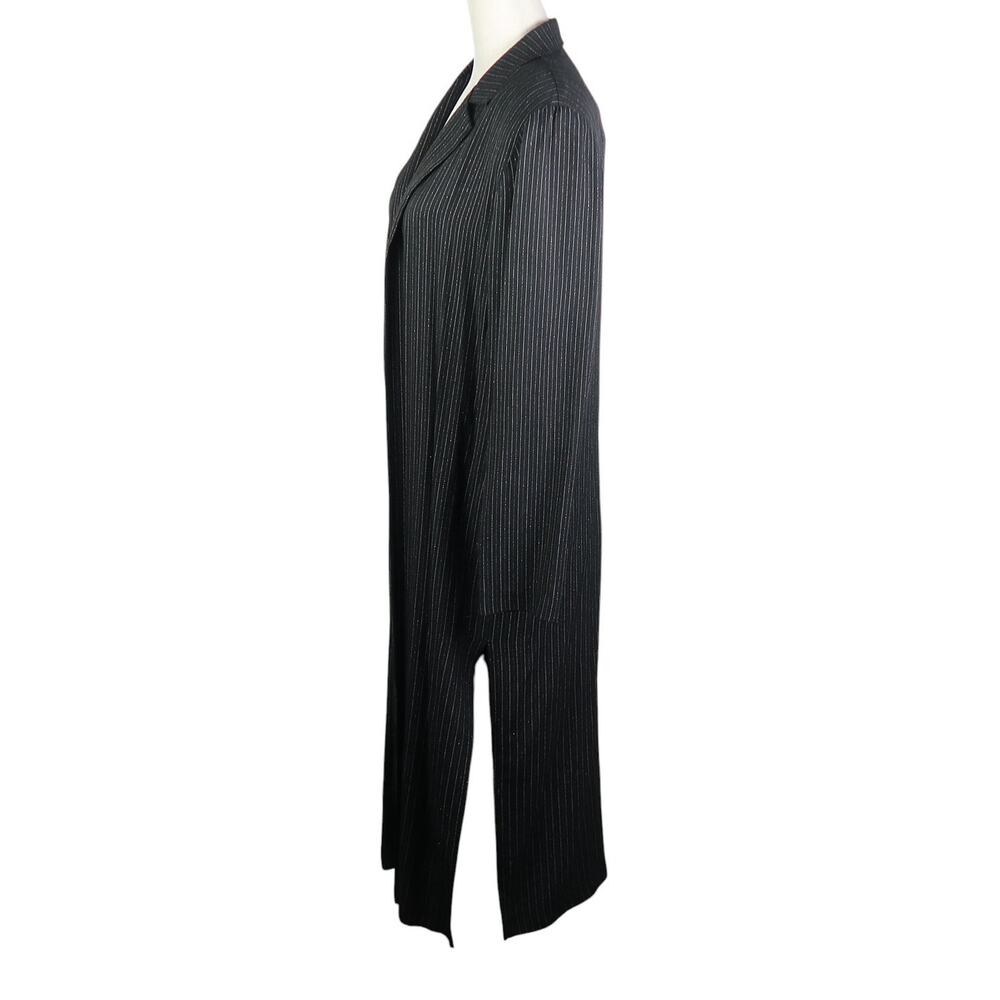 Vintage 90s Fattaneh Bahari Black Sparkle Pinstripe Long Duster Blazer Jacket 10 - Picture 3 of 7